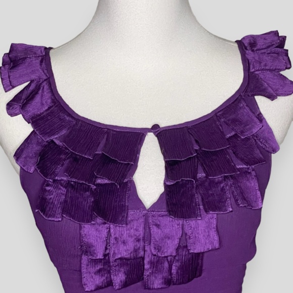 Bebe Purple Top Scoop Neckline with Rag Trim Around Neckline Size XS - Picture 2 of 5